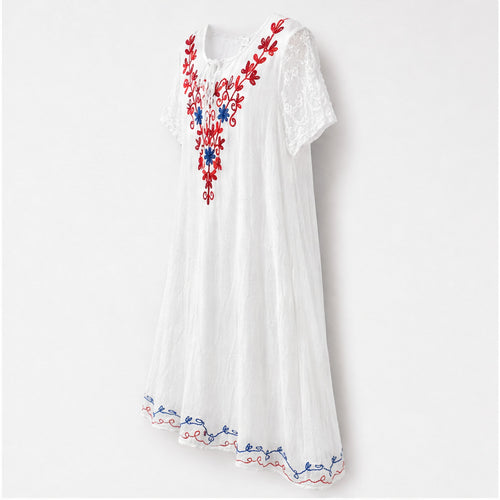HS Jurk Handmade in India Rood blauw borduur - zijaanzicht