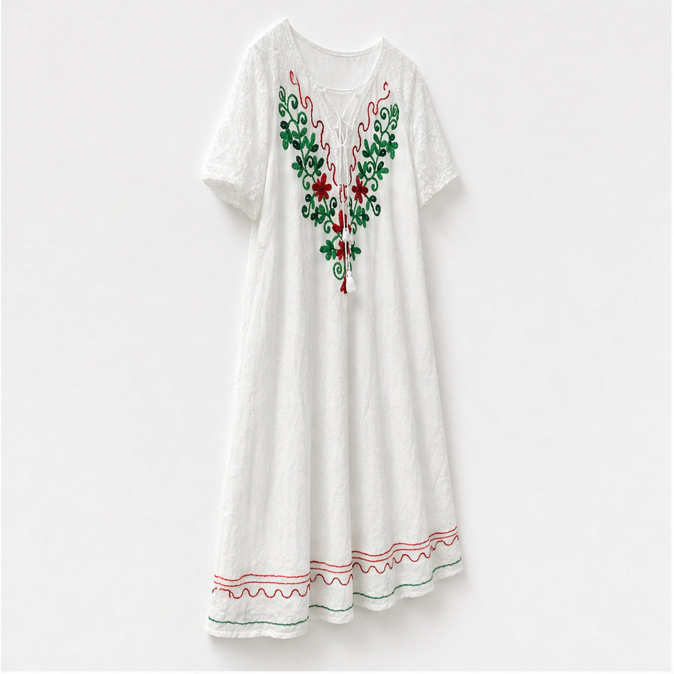 HS Jurk Handmade in India Rood groen borduur - zijaanzicht