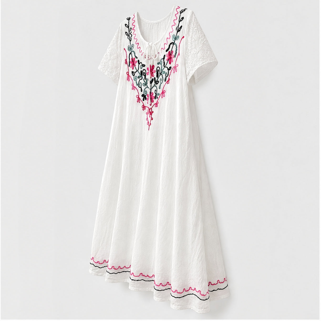 HS Jurk Handmade in India Roze groen borduur - zijaanzicht