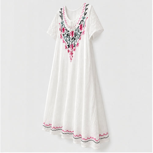 HS Jurk Handmade in India Roze groen borduur - zijaanzicht