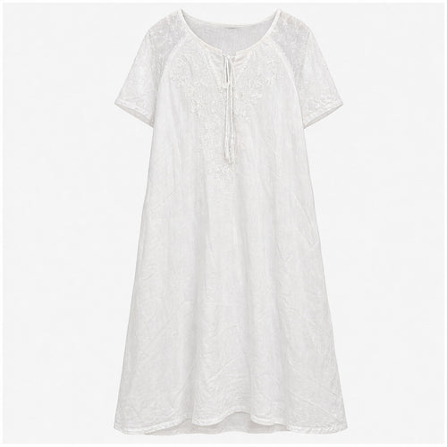 HS Jurk Handmade in India Wit ton-sur-ton detail - vooraanzicht