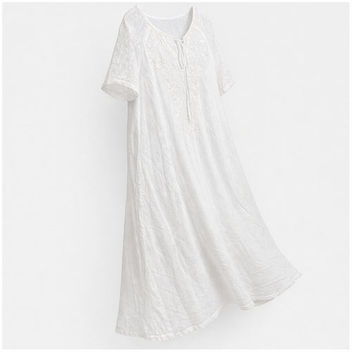 HS Jurk Handmade in India Wit ton-sur-ton detail - zijaanzicht