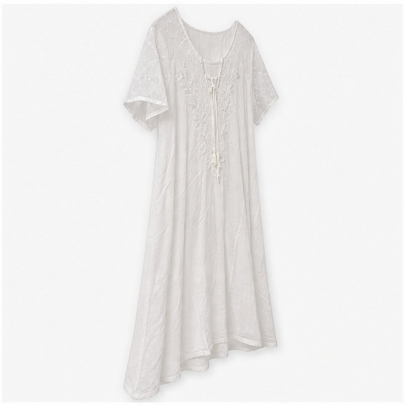 HS Jurk Handmade in India Wit ton-sur-ton - zijaanzicht