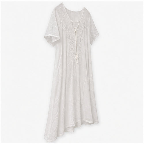 HS Jurk Handmade in India Wit ton-sur-ton - zijaanzicht