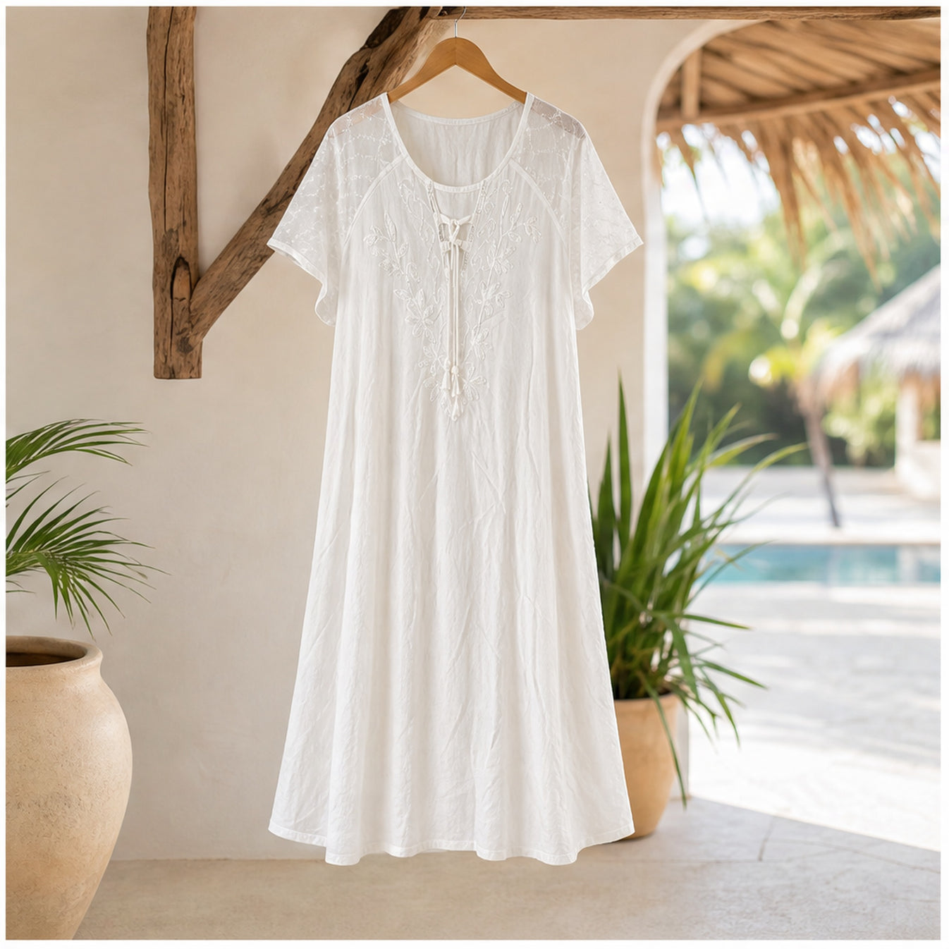 HS Jurk Handmade in India Wit ton-sur-ton - sfeerbeeld