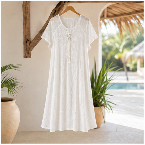 HS Jurk Handmade in India Wit ton-sur-ton - sfeerbeeld