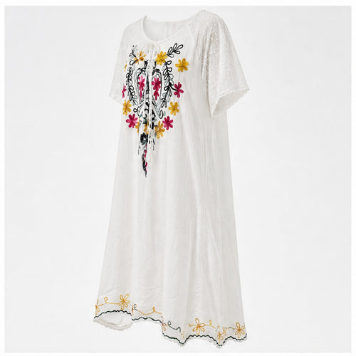HS Jurk Handmade in India Zwart geel roze borduur - zijaanzicht