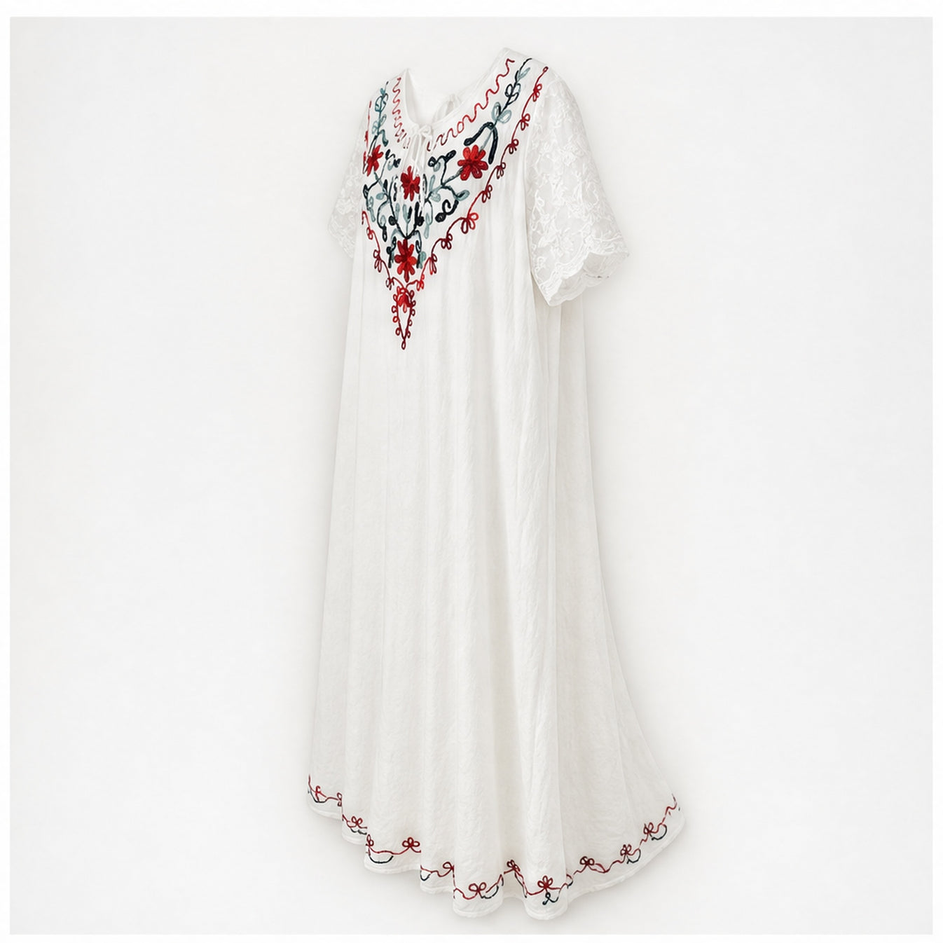 HS Jurk Handmade in India Zwart roze groen borduur - zijaanzicht