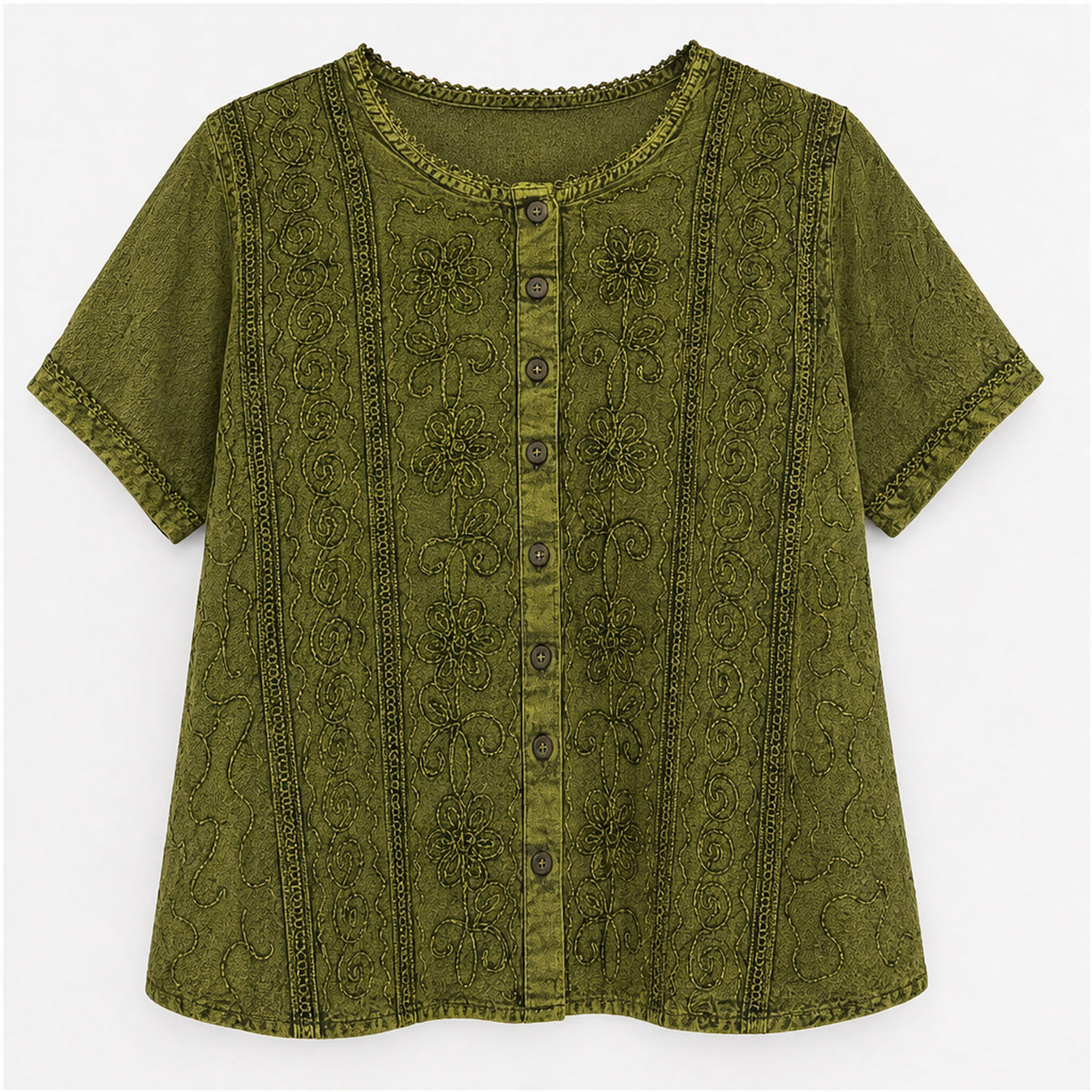 HS Top Handmade in India Olijfgroen - vooraanzicht