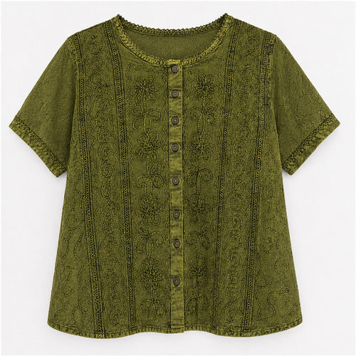 HS Top Handmade in India Olijfgroen - vooraanzicht