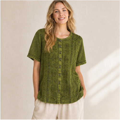 HS Top Handmade in India Olijfgroen - op model