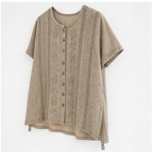 HS Top Handmade in India Taupe - zijaanzicht