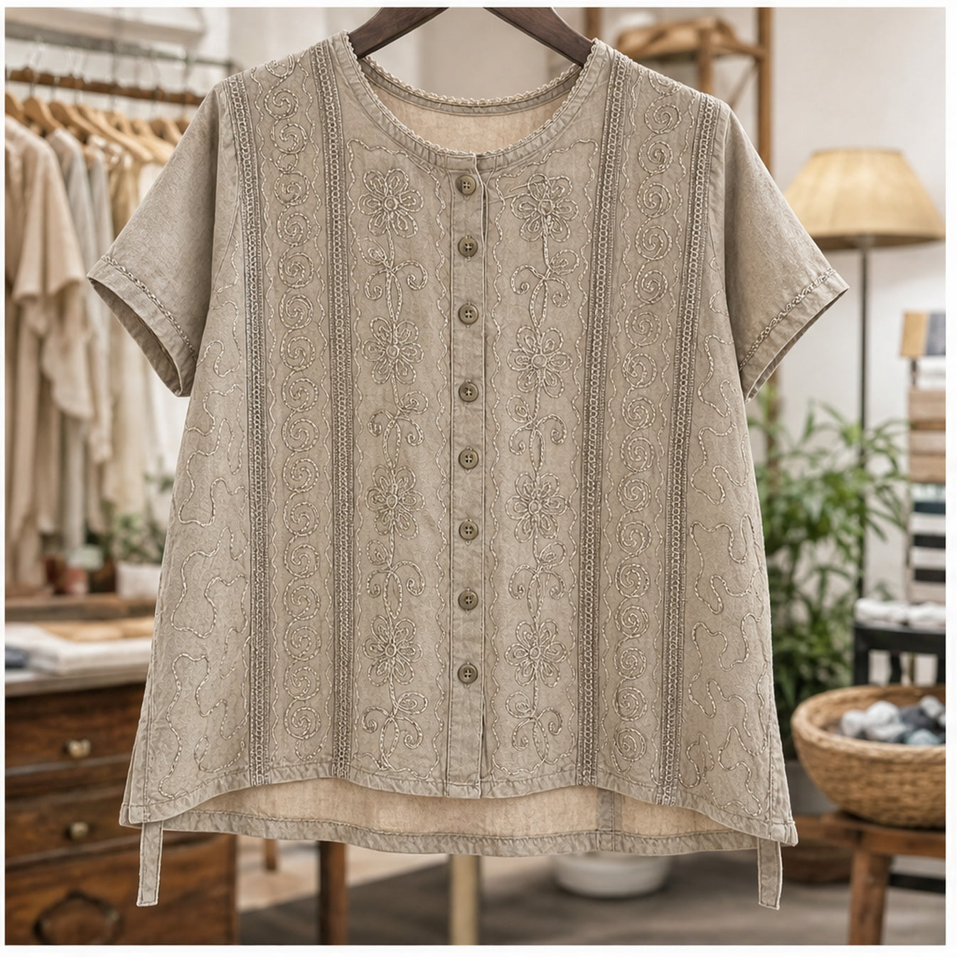 HS Top Handmade in India Taupe - sfeerbeeld