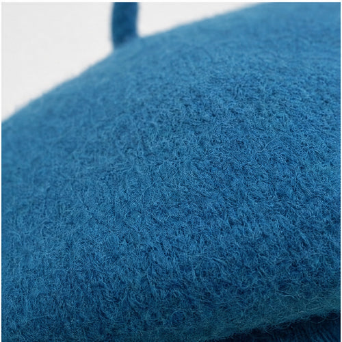 Baret Blauw Wol - detail van materiaal en afwerking